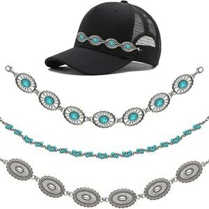 3 pc Hat Chains Pearl & Western Metal Clip On Your Hat Turquoise Bling